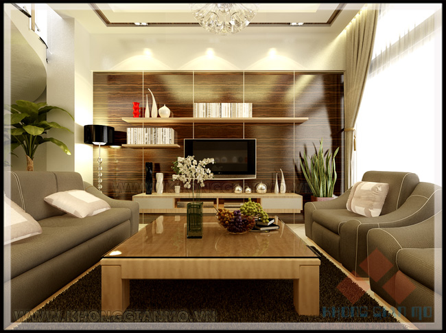 Thiết kế biệt thự văn phú - phối cảnh 3D kiến trúc mặt tiền biệt thự - Phòng khách biệt thự